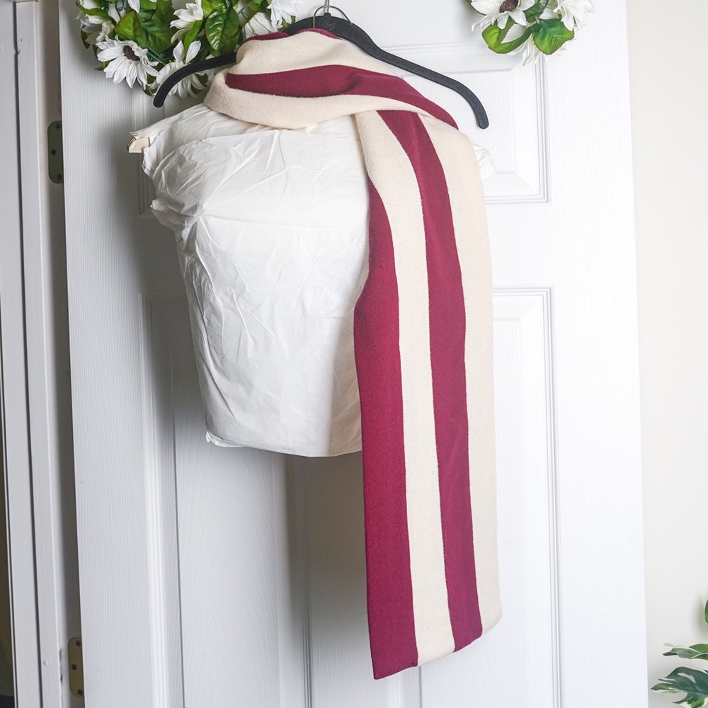 J. Press Schoolboy Muffler Scarf Wool Burgundy Striped Maroon Cream White